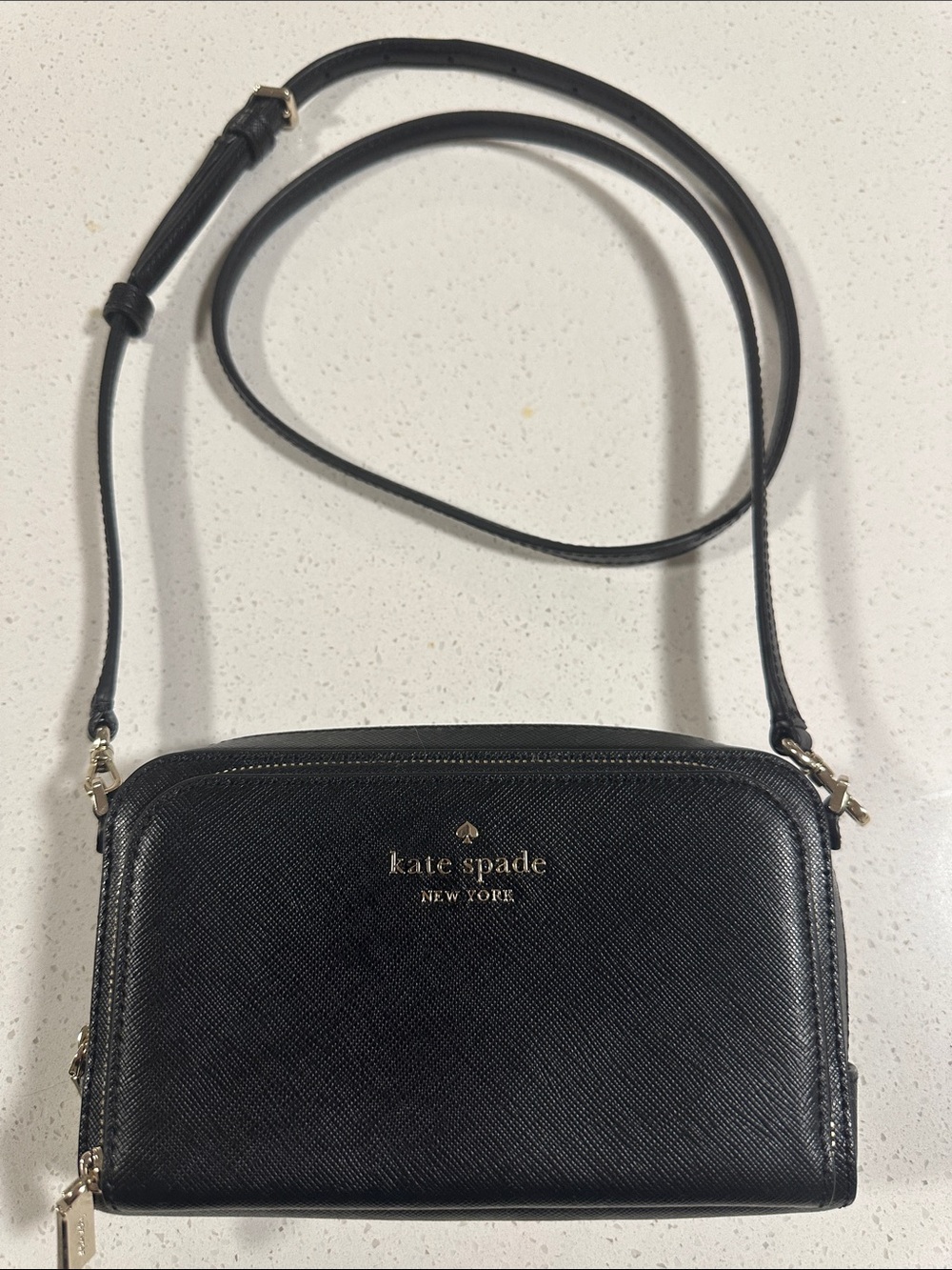 kate spade Black Saffiano Crossbody with Gold Logo